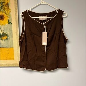 White market Brown Button-Up linen vest